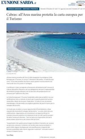 L'Unione Sarda | Cabras: all'Area marina protetta la carta europea per il Turismo