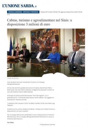 L'Unione Sarda | Cabras, turismo e agroalimentare nel Sinis: a disposizione 3 milioni di euro