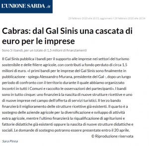 L'Unione Sarda | Cabras: dal Gal Sinis una cascata di euro per le imprese