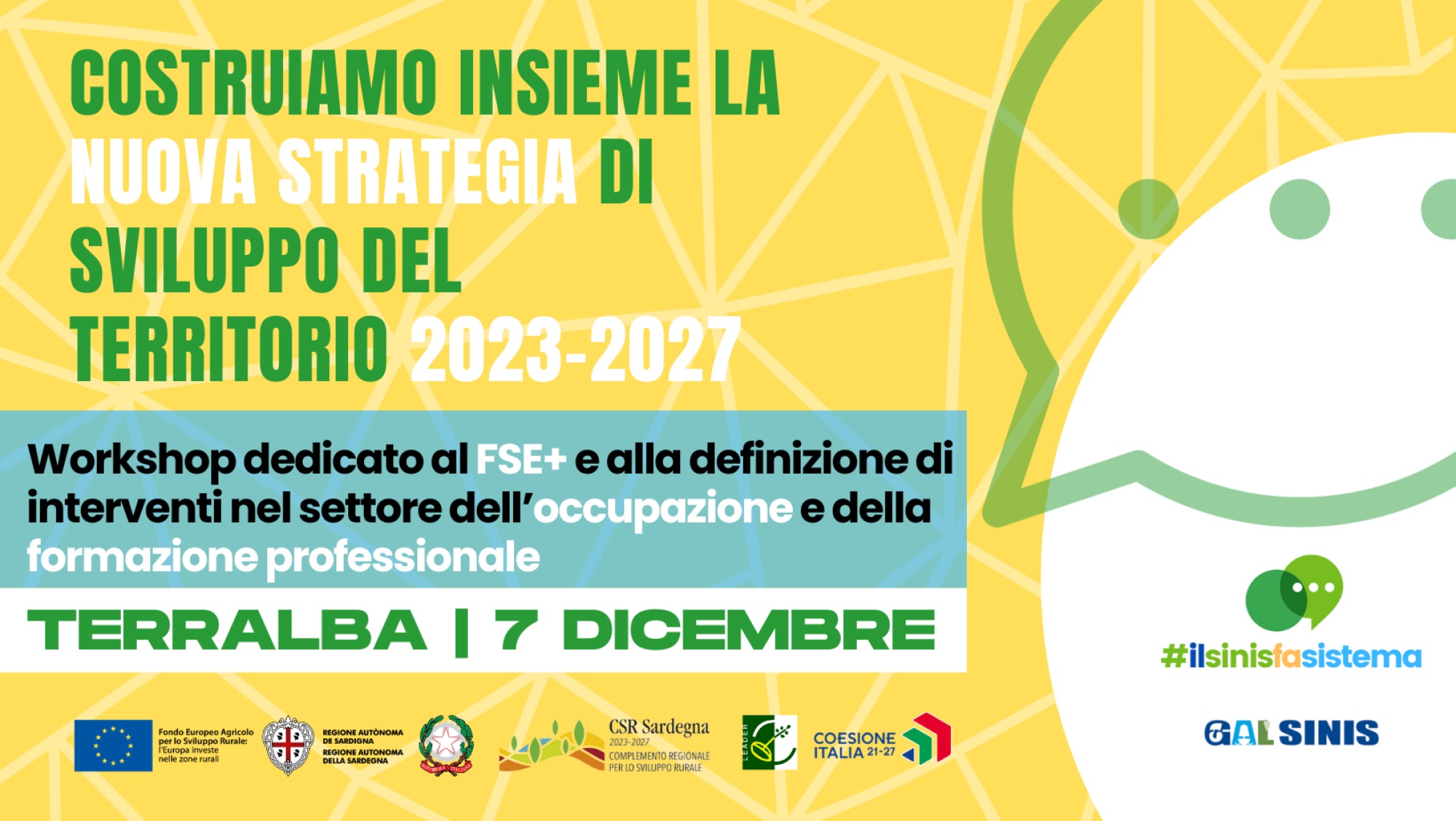 #ILSINISFASISTEMA - Formazione professionale e occupazione. Giovedì 7 dicembre a Terralba nuovo workshop dedicato al FSE+