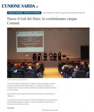 L'Unione Sarda | Nasce il Gal del Sinis: lo costituiranno cinque Comuni