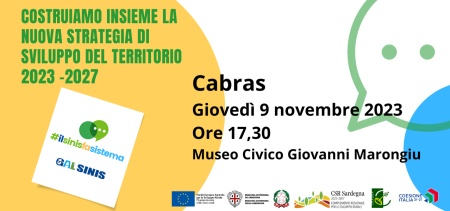 #ilsinisfasistema - Identificazione degli ambiti tematici per la Strategia di Sviluppo Locale del Gal Sinis 2023-2027- Incontro a Cabras