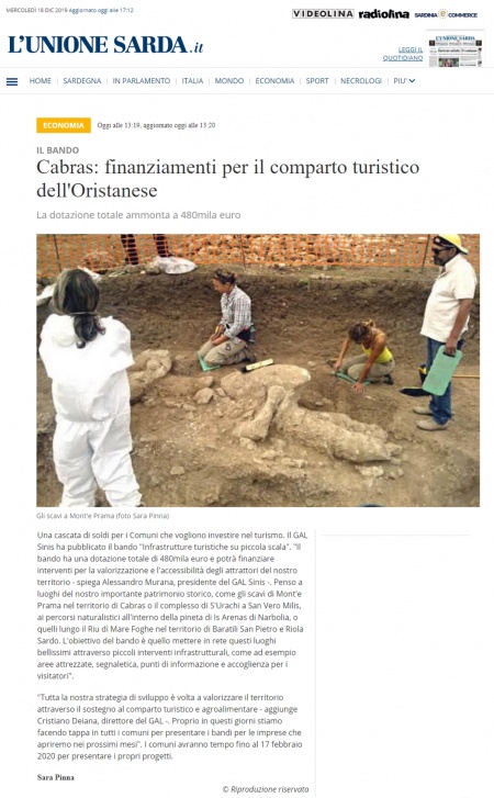 L'Unione Sarda | Cabras: finanziamenti per il comparto turistico dell'Oristanese