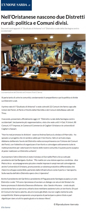 L'Unione Sarda | Nell’Oristanese nascono due Distretti rurali: politica e Comuni divisi