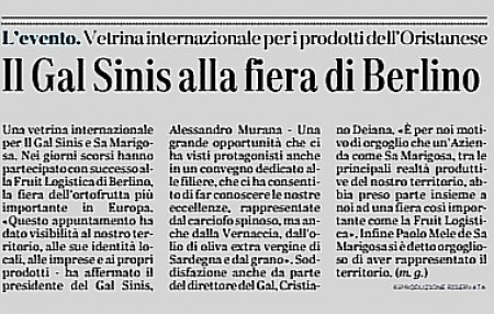 L'Unione Sarda | Il Gal Sinis alla fiera di Berlino